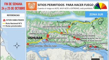 Lugares habilitados para hacer fuego en TDF